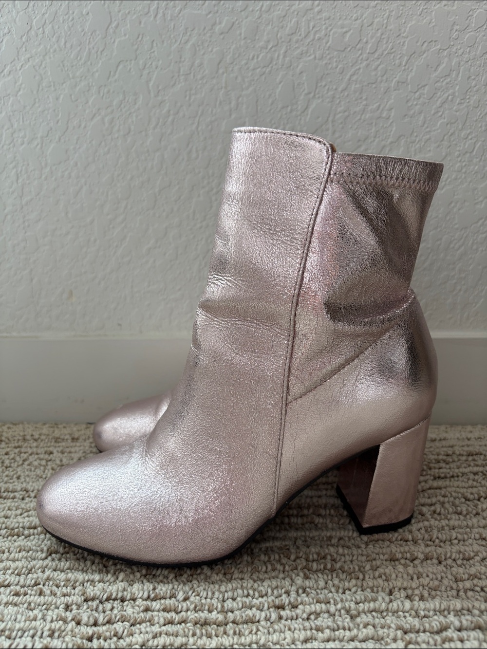 Altar'd State Metallic Rose Gold Block Heel Booties